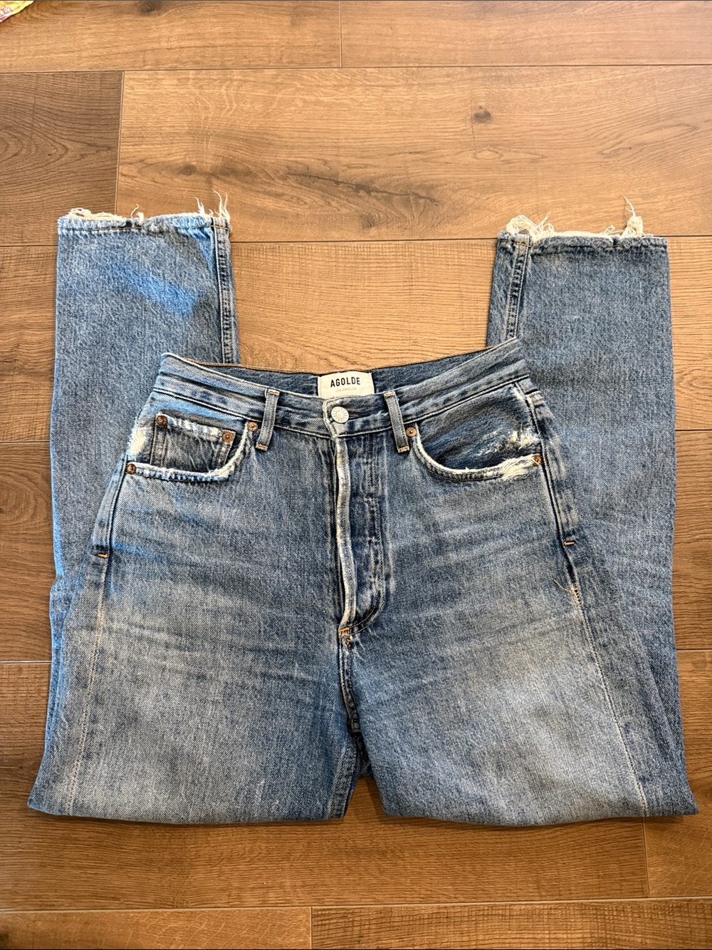 Agolde Light Blue Distressed Straight Jeans